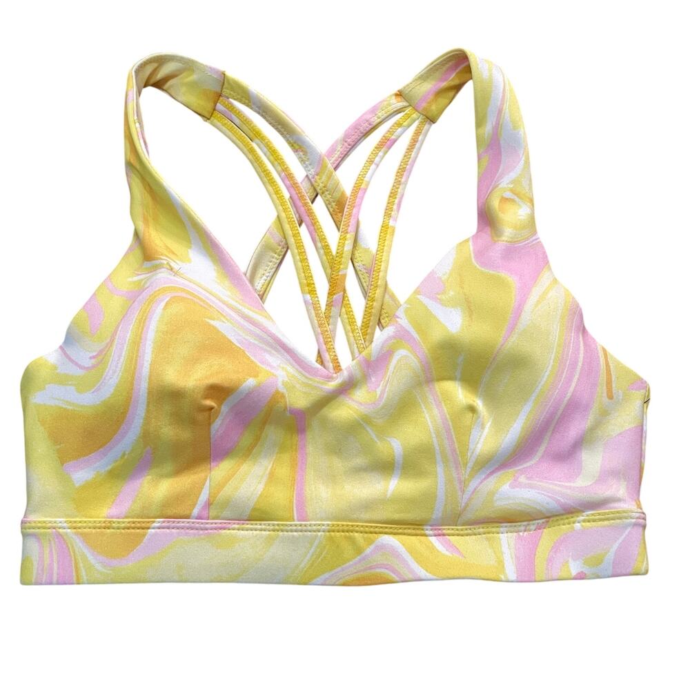 ID Ideology Women's Watercolor Whirl Low Impact Sports Bra yellow/pink XS